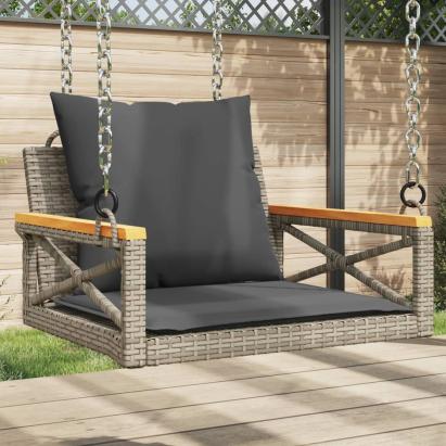 Bancă de balansoar cu perne, gri, 63x62x40 cm, poliratan GartenMobel Dekor