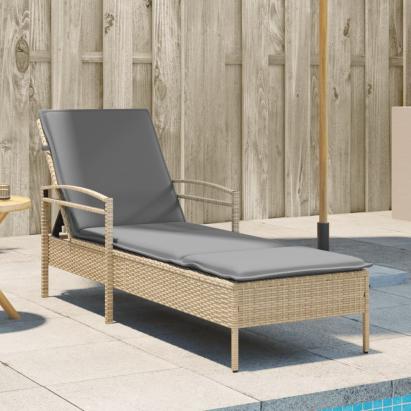 Șezlong cu pernă, bej, 63x200x81 cm, poliratan GartenMobel Dekor