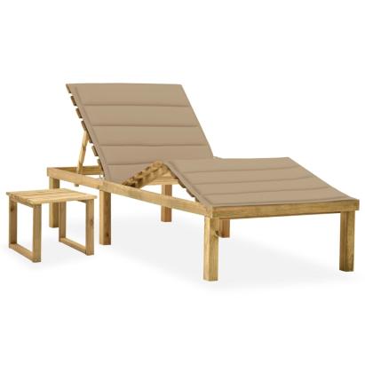 Șezlong de grădină cu masă și pernă, lemn de pin tratat GartenMobel Dekor