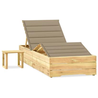 Șezlong de grădină cu masă și pernă, lemn de pin tratat GartenMobel Dekor