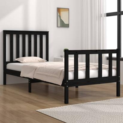 Cadru de pat mic single, negru, 75x190 cm, lemn masiv de pin GartenMobel Dekor