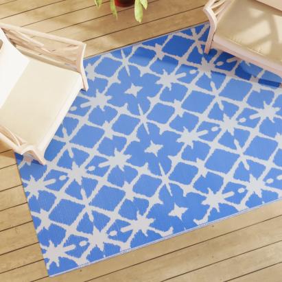 Covor de exterior, albastru/alb, 140x200 cm, PP GartenMobel Dekor