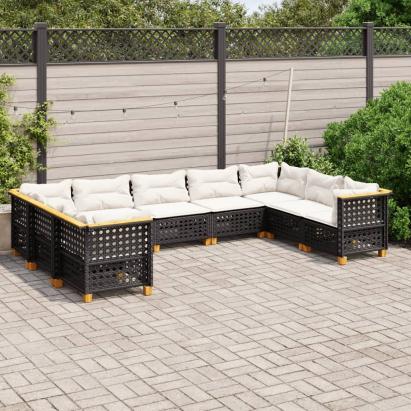 Set mobilier de grădină cu perne, 9 piese, negru, poliratan GartenMobel Dekor