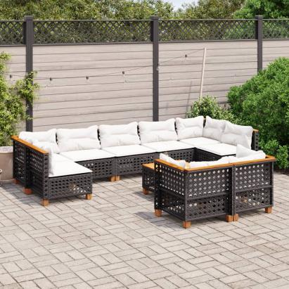 Set canapele de grădină cu perne, 10 piese, negru, poliratan GartenMobel Dekor