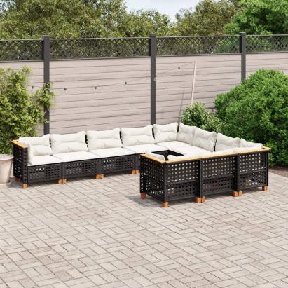 Set canapele de grădină cu perne, 10 piese, negru, poliratan GartenMobel Dekor