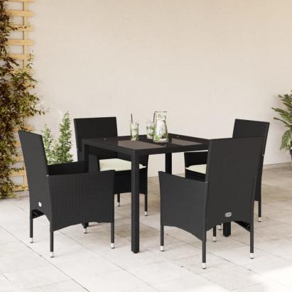 Set mobilier de grădină cu perne 5 piese negru poliratan&sticlă GartenMobel Dekor