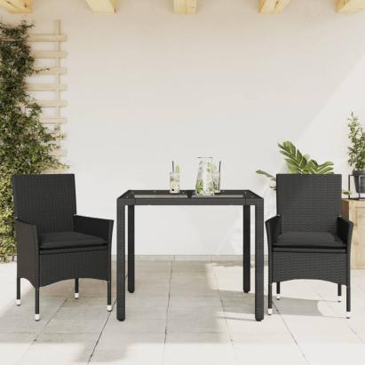 Set mobilier de grădină cu perne 3 piese negru poliratan&sticlă GartenMobel Dekor
