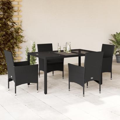 Set mobilier de grădină cu perne 5 piese negru poliratan&sticlă GartenMobel Dekor