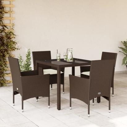 Set mobilier de grădină cu perne 5 piese maro poliratan&sticlă GartenMobel Dekor