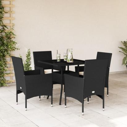 Set mobilier de grădină cu perne 5 piese negru poliratan&sticlă GartenMobel Dekor