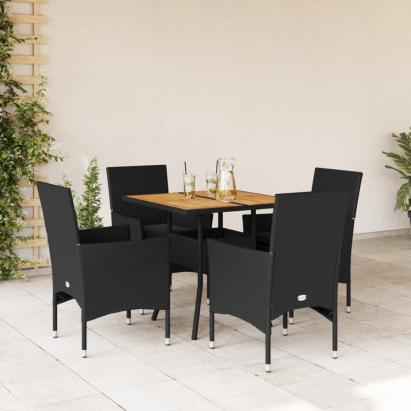 Set mobilier grădină perne 5 piese negru poliratan/lemn acacia GartenMobel Dekor