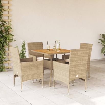 Set mobilier grădină cu perne 5 piese bej poliratan/lemn acacia GartenMobel Dekor