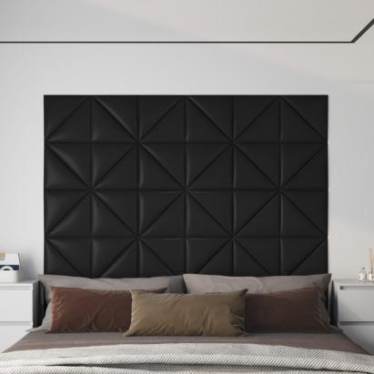 Panouri perete 12 buc. negru, 30x30 cm piele ecologică 0,54 m² GartenMobel Dekor