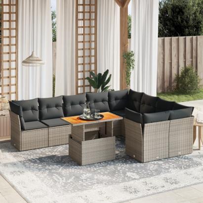 Set mobilier de grădină cu perne, 10 piese, gri, poliratan GartenMobel Dekor