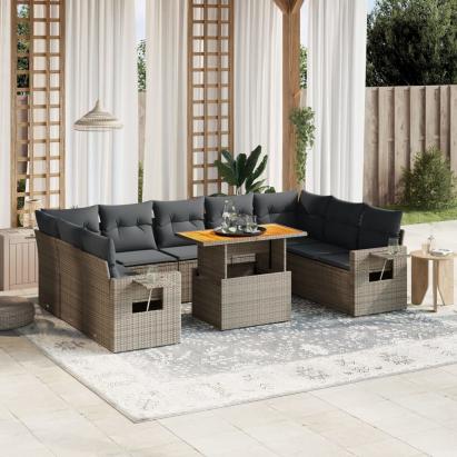 Set mobilier de grădină cu perne, 10 piese, gri, poliratan GartenMobel Dekor