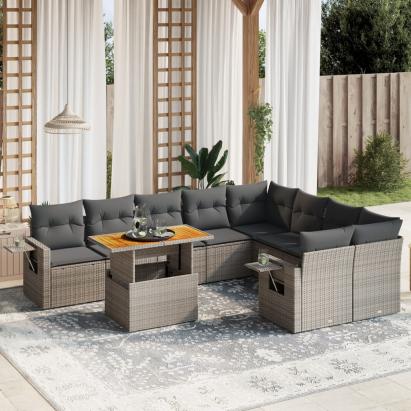 Set mobilier de grădină cu perne, 10 piese, gri, poliratan GartenMobel Dekor