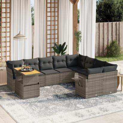 Set mobilier de grădină cu perne, 10 piese, gri, poliratan GartenMobel Dekor