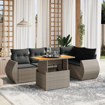 Set mobilier grădină cu perne, 6 piese, gri, poliratan GartenMobel Dekor