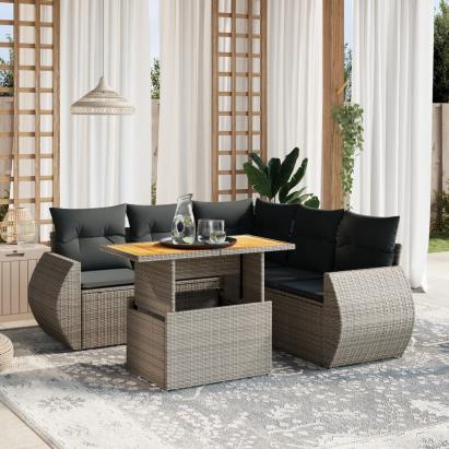 Set mobilier grădină cu perne, 6 piese, gri, poliratan GartenMobel Dekor
