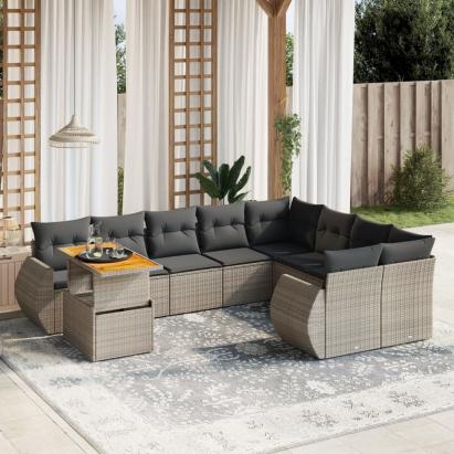 Set mobilier de grădină cu perne, 10 piese, gri, poliratan GartenMobel Dekor