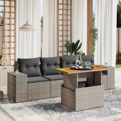 Set canapea de grădină cu perne, 5 piese, gri, poliratan GartenMobel Dekor