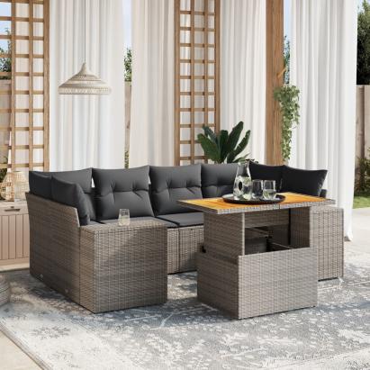 Set canapele de grădină, 7 piese, cu perne, gri, poliratan GartenMobel Dekor