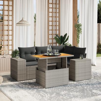 Set canapea de grădină cu perne, 5 piese, gri, poliratan GartenMobel Dekor