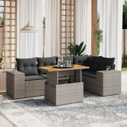 Set mobilier grădină cu perne, 6 piese, gri, poliratan GartenMobel Dekor