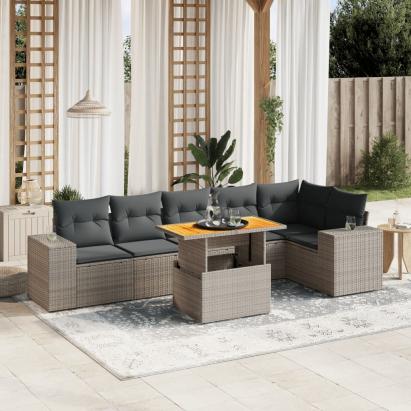 Set canapele de grădină, 7 piese, cu perne, gri, poliratan GartenMobel Dekor