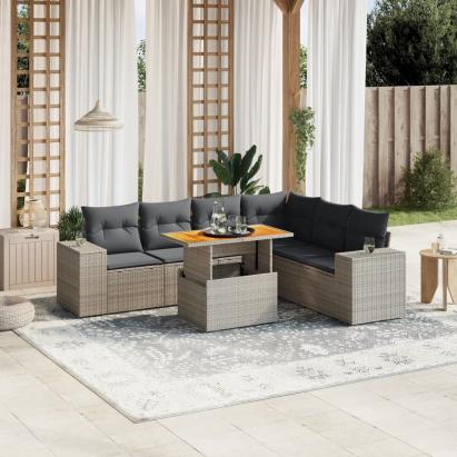Set canapele de grădină, 7 piese, cu perne, gri, poliratan GartenMobel Dekor