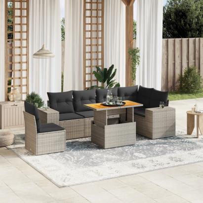 Set canapele de grădină, 7 piese, cu perne, gri, poliratan GartenMobel Dekor