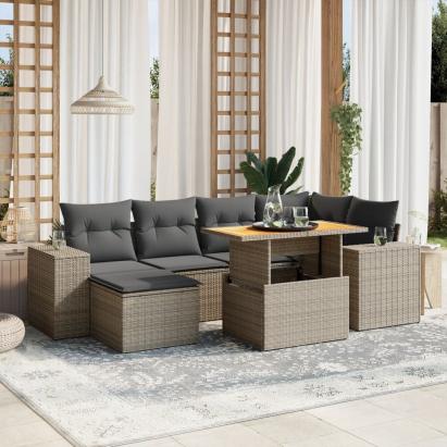 Set canapele de grădină, 7 piese, cu perne, gri, poliratan GartenMobel Dekor