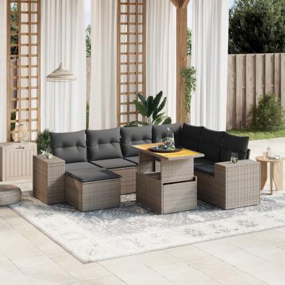 Set canapele de grădină cu perne, 8 piese, gri, poliratan GartenMobel Dekor