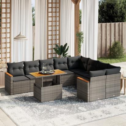 Set mobilier de grădină cu perne, 10 piese, gri, poliratan GartenMobel Dekor