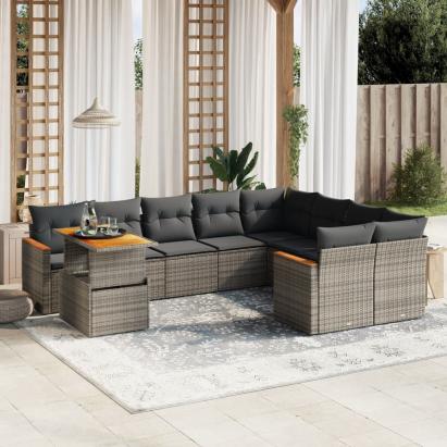 Set mobilier de grădină cu perne, 10 piese, gri, poliratan GartenMobel Dekor