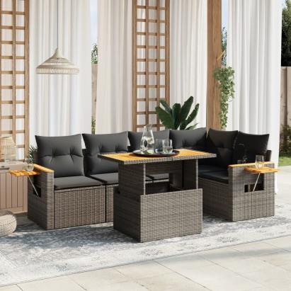 Set mobilier grădină cu perne, 6 piese, gri, poliratan GartenMobel Dekor