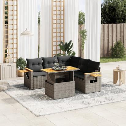 Set mobilier grădină cu perne, 6 piese, gri, poliratan GartenMobel Dekor