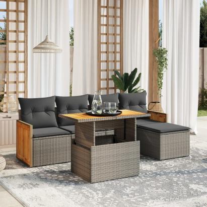 Set mobilier grădină cu perne, 6 piese, gri, poliratan GartenMobel Dekor