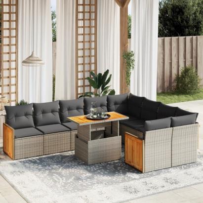 Set mobilier de grădină cu perne, 10 piese, gri, poliratan GartenMobel Dekor