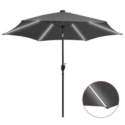 Umbrelă de soare cu LED și stâlp aluminiu, antracit, 300 cm GartenMobel Dekor