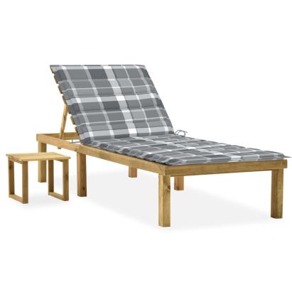 Șezlong de grădină cu masă și pernă, lemn de pin tratat GartenMobel Dekor