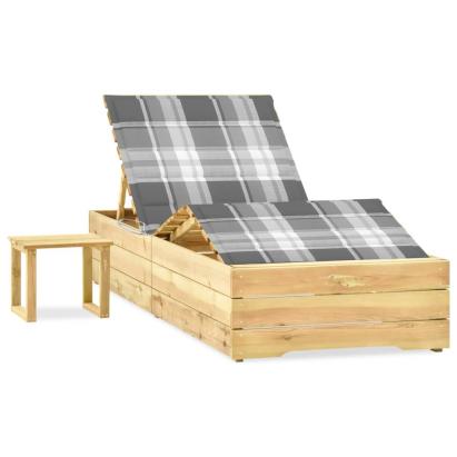Șezlong de grădină cu masă și pernă, lemn de pin tratat GartenMobel Dekor