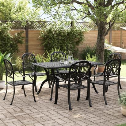 Set mobilier de grădină, 7 piese, negru, aluminiu turnat GartenMobel Dekor