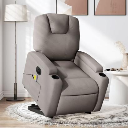 Fotoliu electric masaj rabatabil cu ridicare, gri taupe, textil GartenMobel Dekor