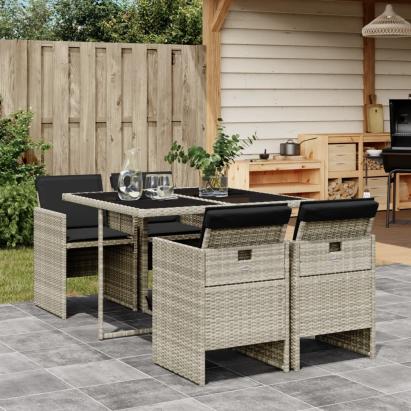 Set mobilier de grădină cu perne, 5 piese gri deschis poliratan GartenMobel Dekor
