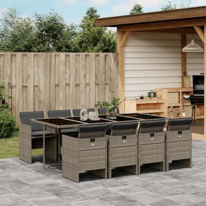 Set mobilier grădină cu perne, 9 piese, gri, poliratan GartenMobel Dekor