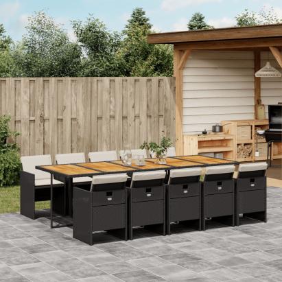 Set mobilier de exterior cu perne, 11 piese, negru, poliratan GartenMobel Dekor