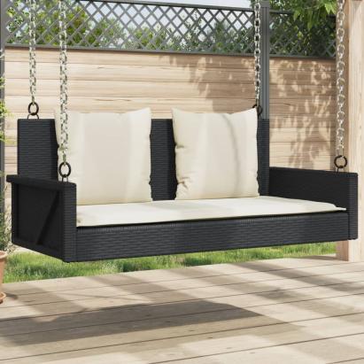 Bancă de balansoar cu perne, negru, 119x56x48 cm, poliratan GartenMobel Dekor