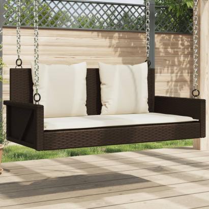 Bancă de balansoar cu perne, maro, 119x56x48 cm, poliratan GartenMobel Dekor