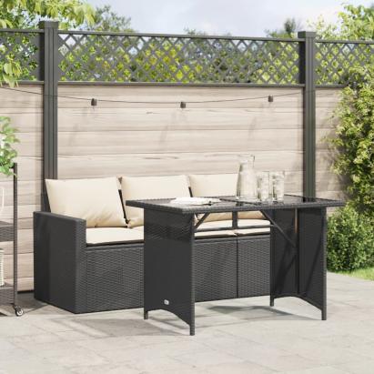 Set mobilier de grădină cu perne, 2 piese, negru, poliratan GartenMobel Dekor